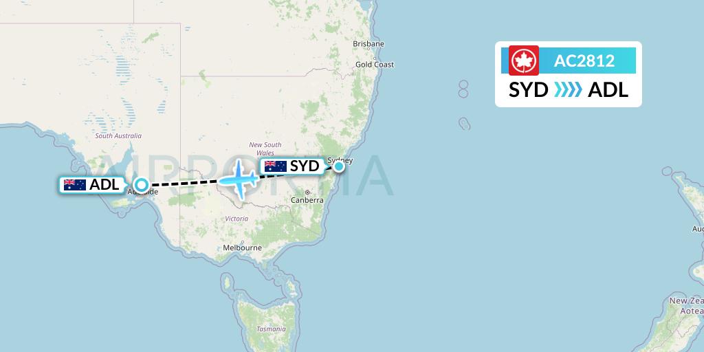 AC2812 Air Canada Flight Map: Sydney to Adelaide