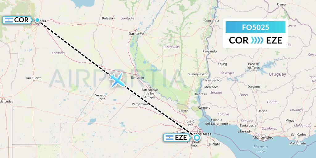 FO5025 Aero Flightops Uk Limited Flight Map: Cordoba to Buenos Aires