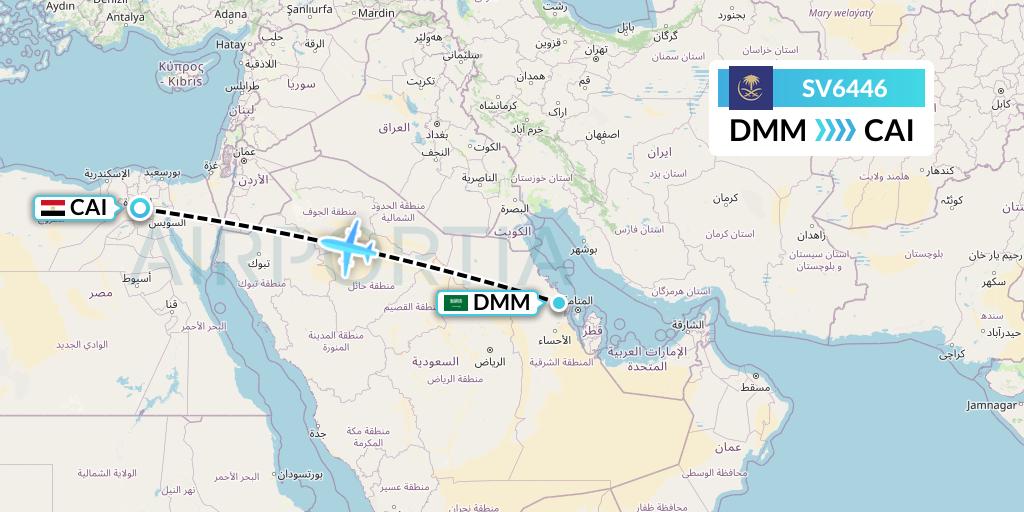 SV6446 Saudi Arabian Airlines Flight Map: Dammam to Cairo