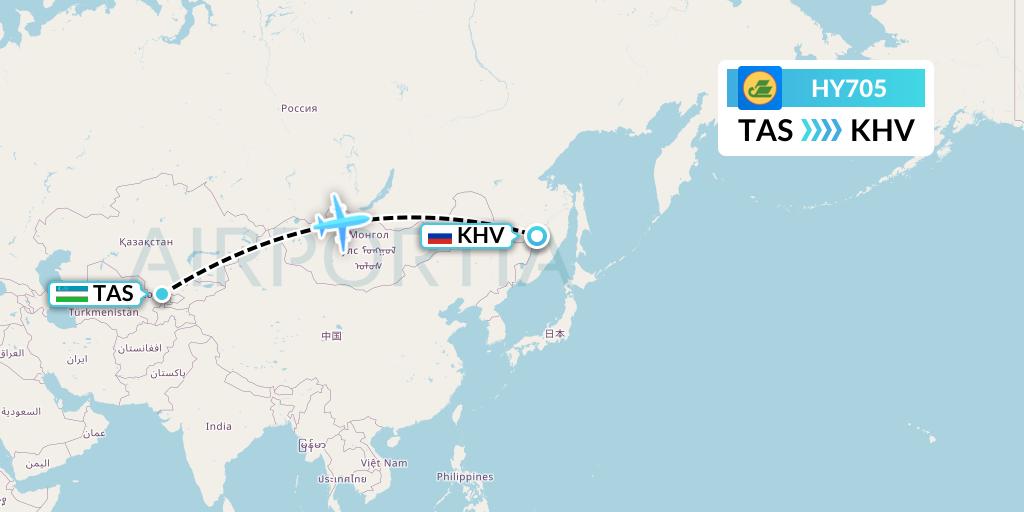HY705 Uzbekistan Airways Flight Map: Tashkent to Khabarovsk