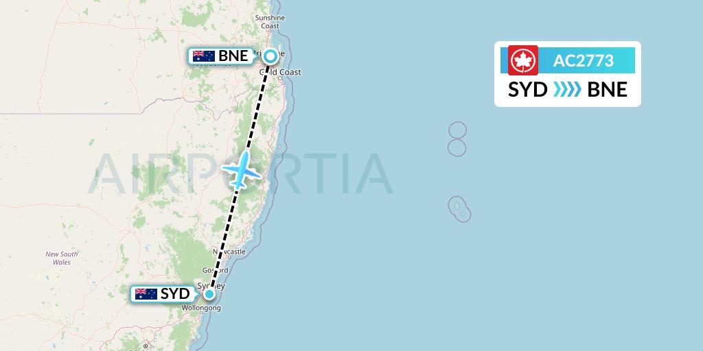 AC2773 Air Canada Flight Map: Sydney to Brisbane