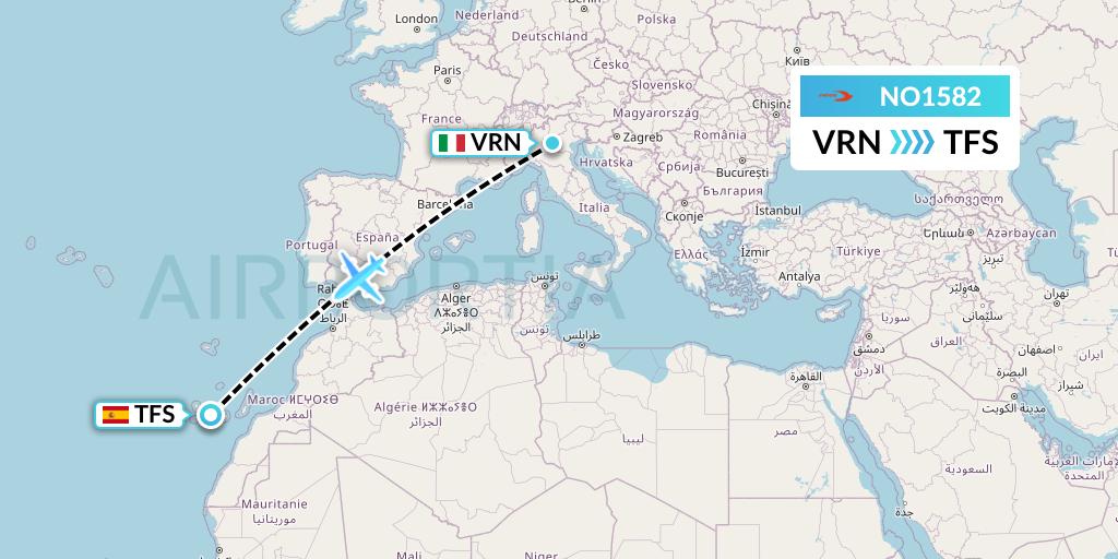 NO1582 Neos Flight Map: Verona to Tenerife