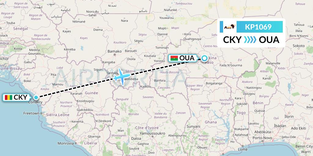 KP1069 ASKY Flight Map: Conakry to Ouagadougou