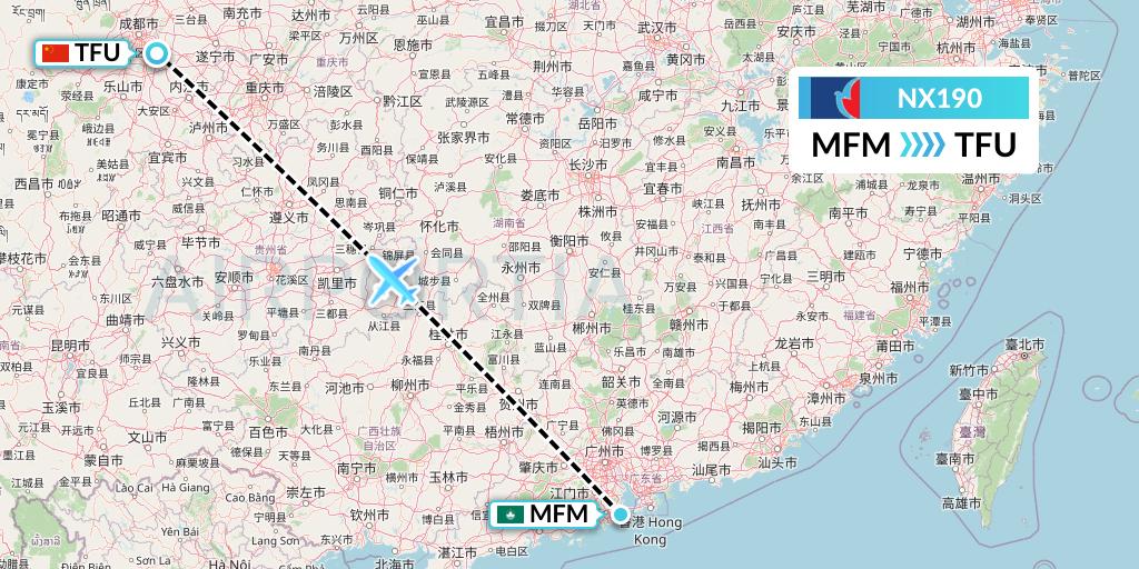 NX190 Air Macau Flight Map: Macau to Chengdu