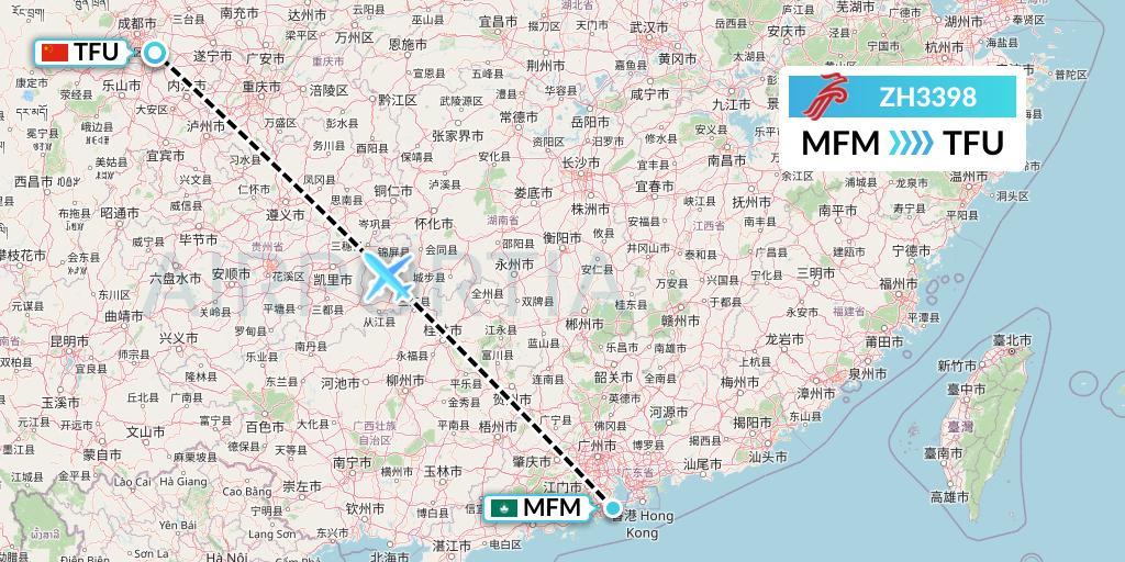 ZH3398 Shenzhen Airlines Flight Map: Macau to Chengdu