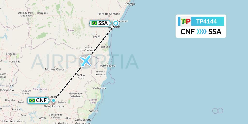 TP4144 TAP Portugal Flight Map: Belo Horizonte to Salvador