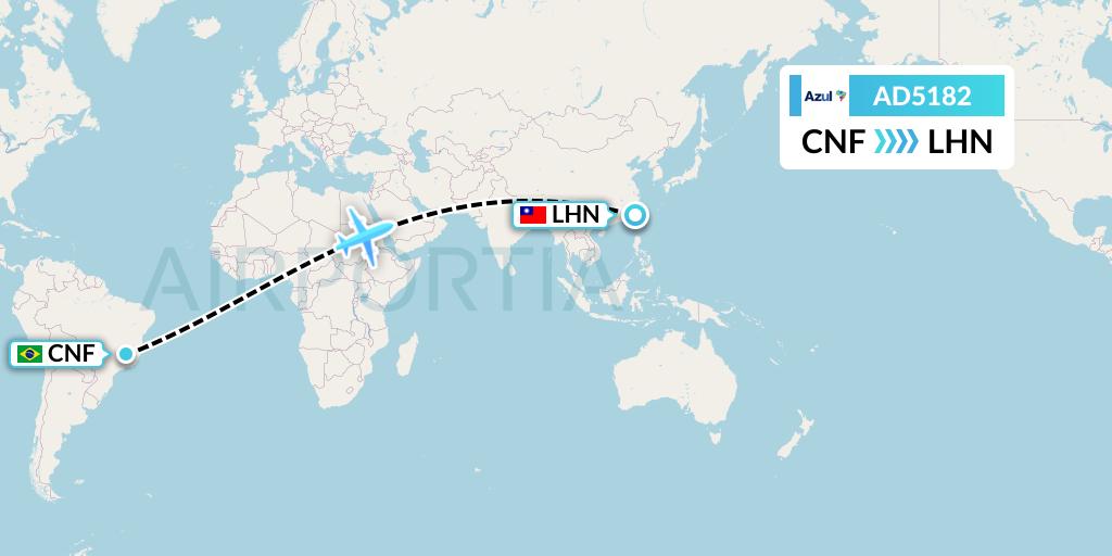 AD5182 Azul Brazilian Airlines Flight Map: Belo Horizonte to Lishan