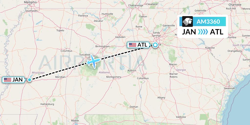 AM3360 Aeromexico Flight Map: Jackson to Atlanta