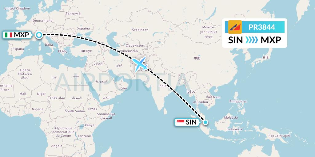PR3844 Philippine Airlines Flight Map: Singapore to Milan