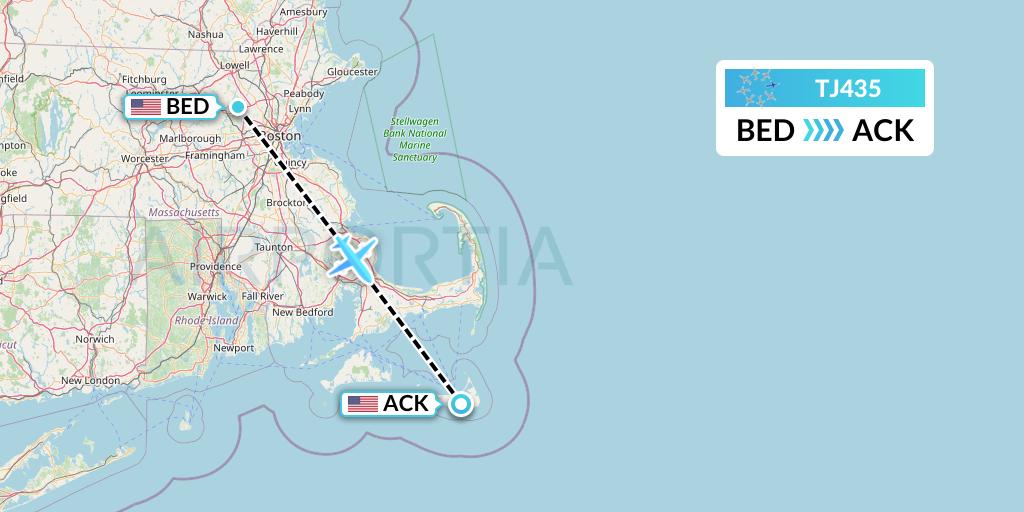 TJ435 Tradewind Aviation Flight Map: Bedford to Nantucket