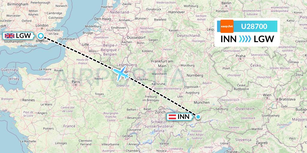 U28700 EasyJet Flight Map: Innsbruck to London