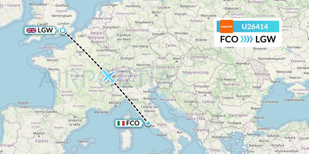 U26414 EasyJet Flight Map: Rome to London