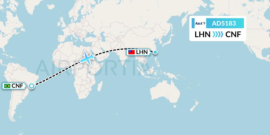 AD5183 Azul Brazilian Airlines Flight Map: Lishan to Belo Horizonte