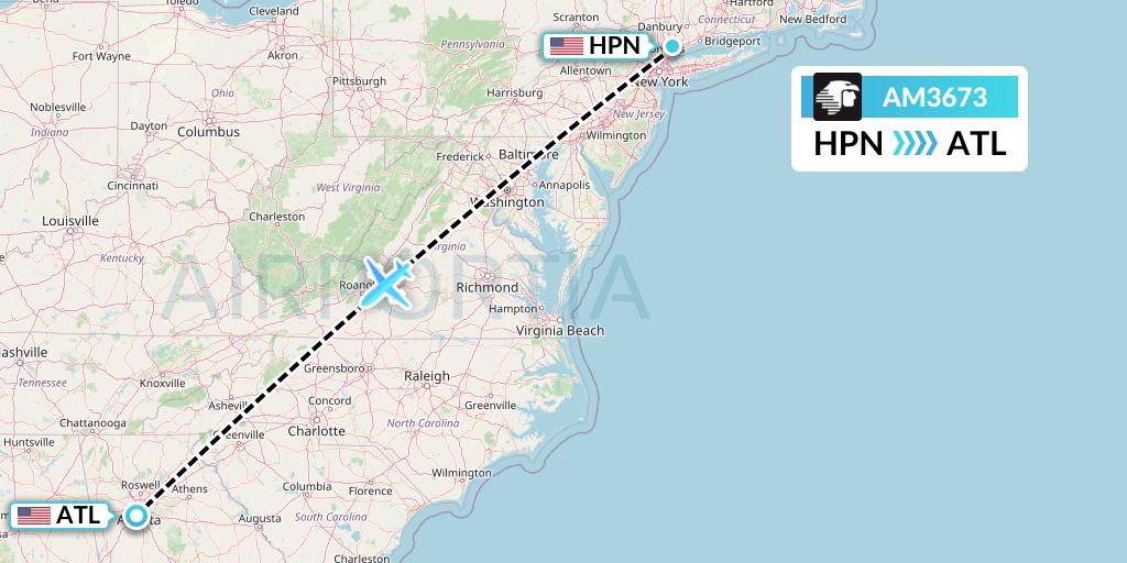 AM3673 Aeromexico Flight Map: White Plains to Atlanta