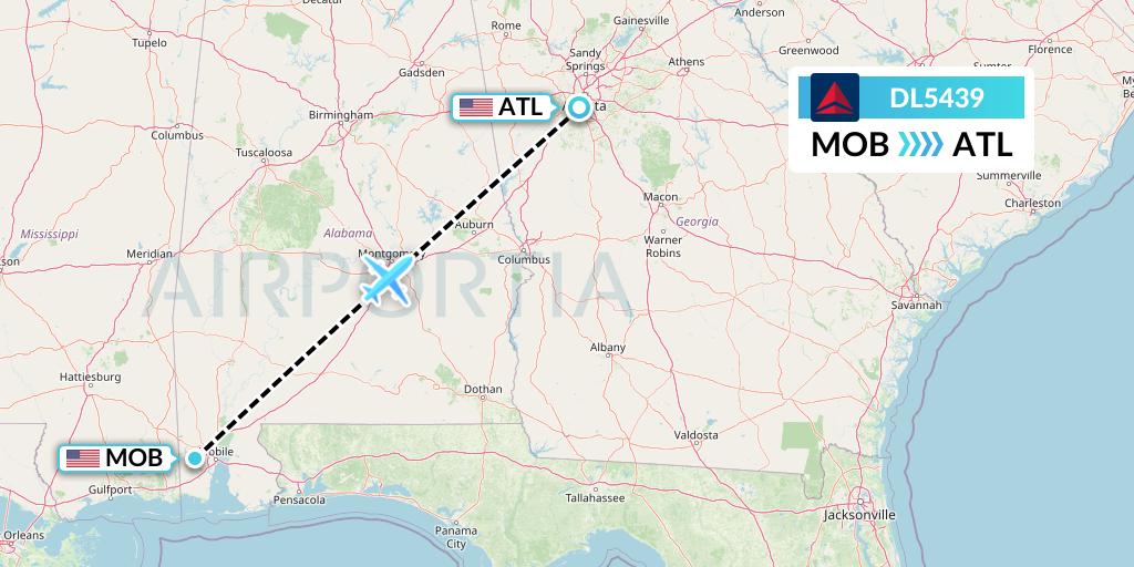 DL5439 Delta Air Lines Flight Map: Mobile to Atlanta