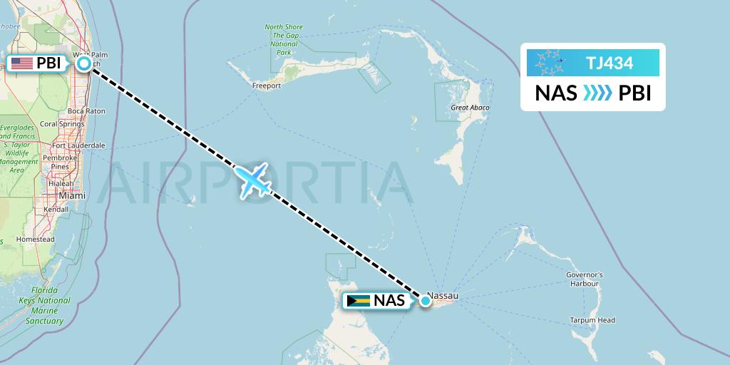 TJ434 Tradewind Aviation Flight Map: Nassau to West Palm Beach