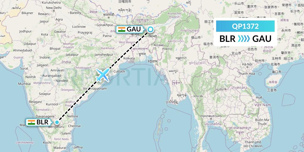 QP1372 Akasa Air Flight Map: Bangalore to Guwahati
