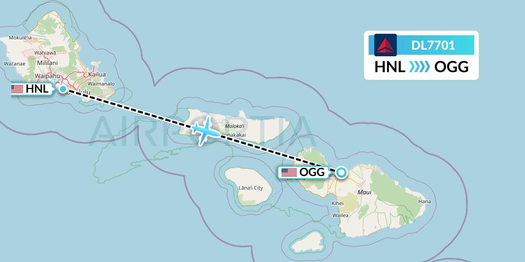 DL7701 Delta Air Lines Flight Map: Honolulu to Kahului