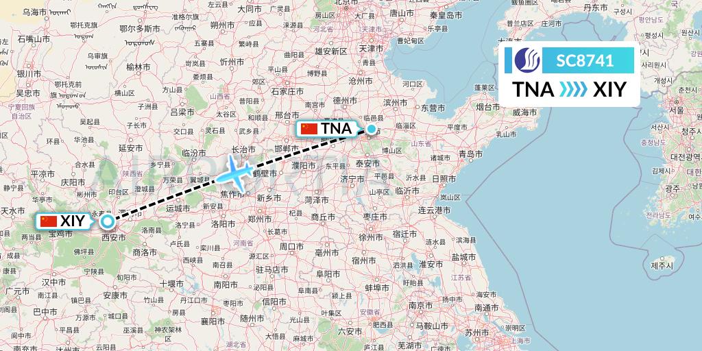SC8741 Shandong Airlines Flight Map: Jinan to Xi'an