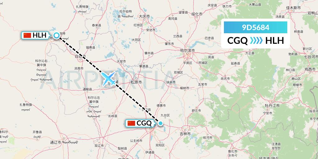 9D5684 Genghis Khan Airlines Flight Map: Changchun to Ulanhot