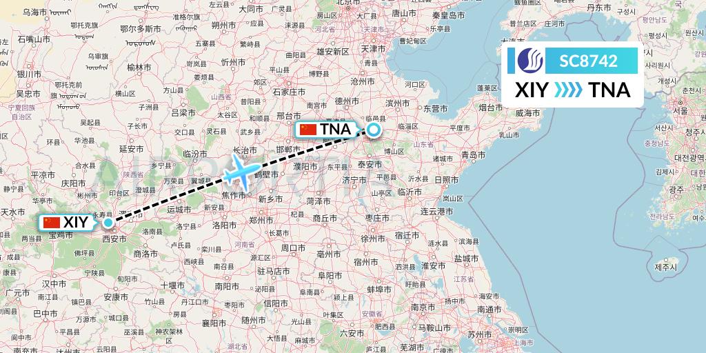 SC8742 Shandong Airlines Flight Map: Xi'an to Jinan