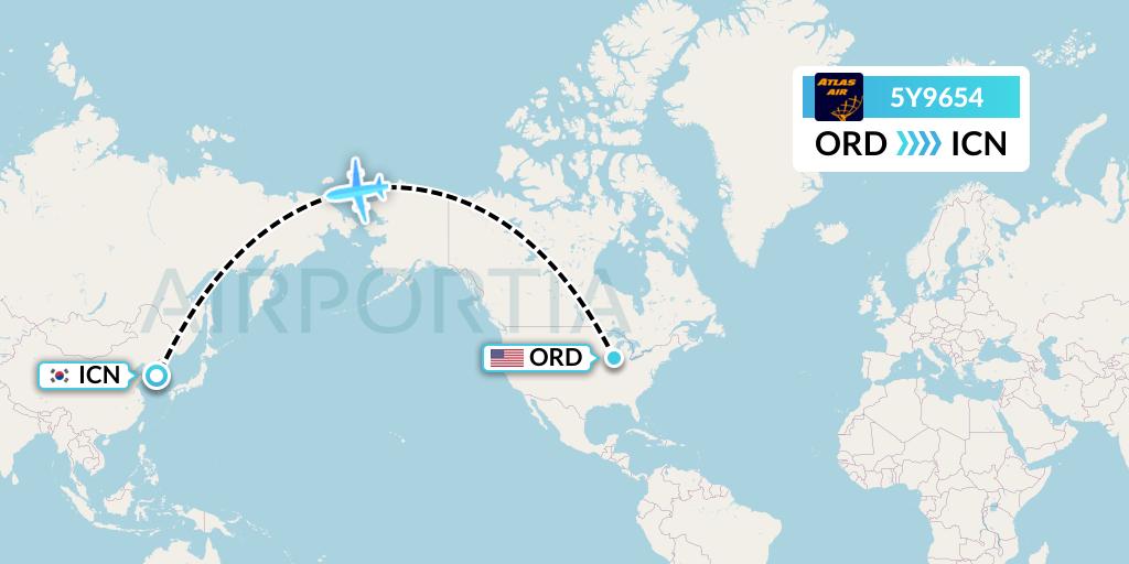 5Y9654 Atlas Air Flight Map: Chicago to Seoul