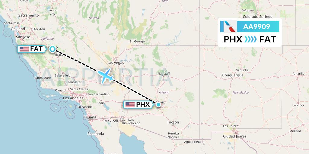 AA9909 American Airlines Flight Map: Phoenix to Fresno