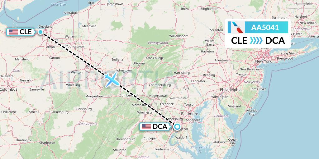 AA5041 American Airlines Flight Map: Cleveland to Washington