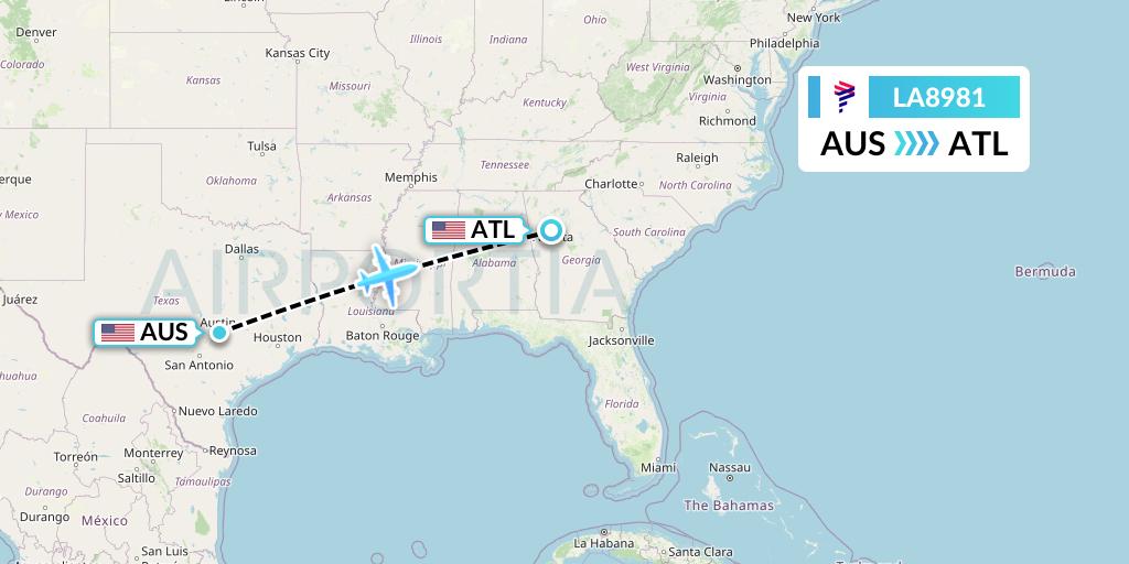 LA8981 LAN Airlines Flight Map: Austin to Atlanta