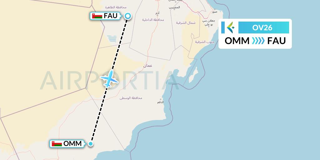 OV26 SalamAir Flight Map: Marmul to Muscat