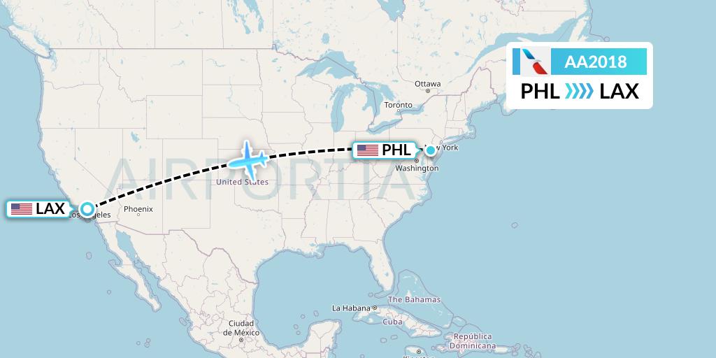 AA2018 American Airlines Flight Map: Philadelphia to Los Angeles