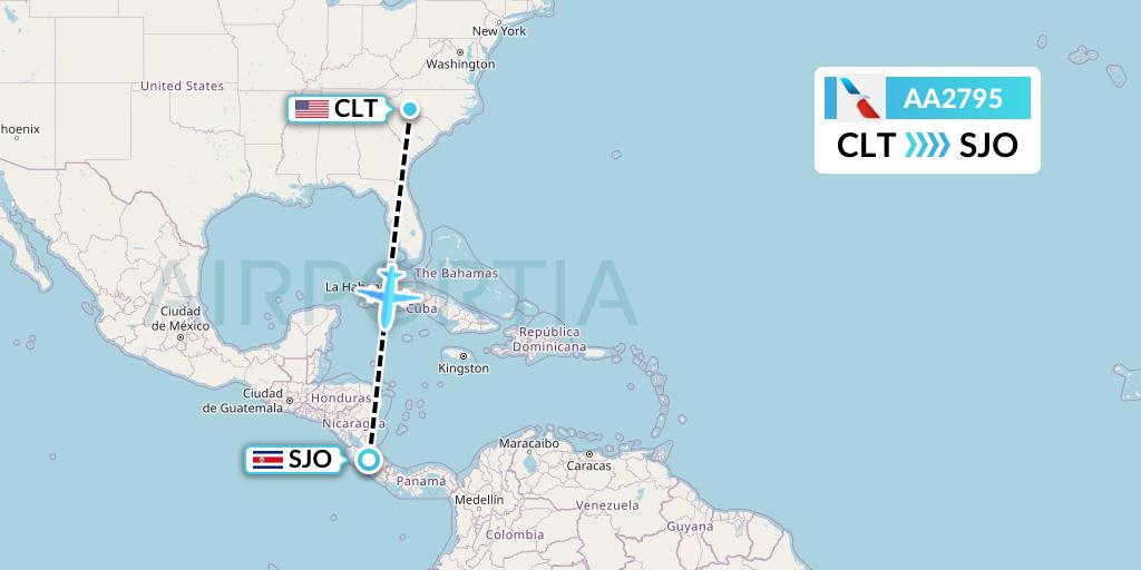 AA2795 American Airlines Flight Map: Charlotte to San Jose