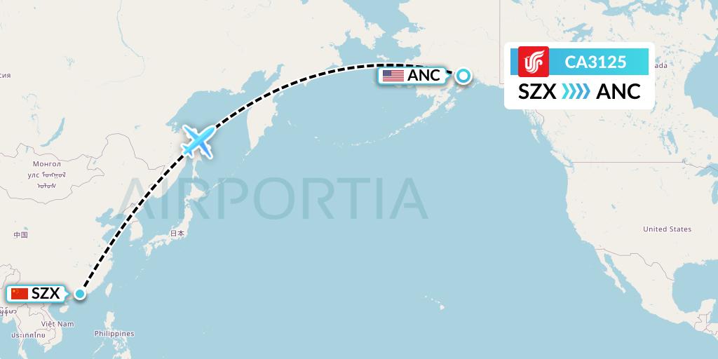CA3125 Flight Status Air China Shenzhen to Anchorage (CCA3125)