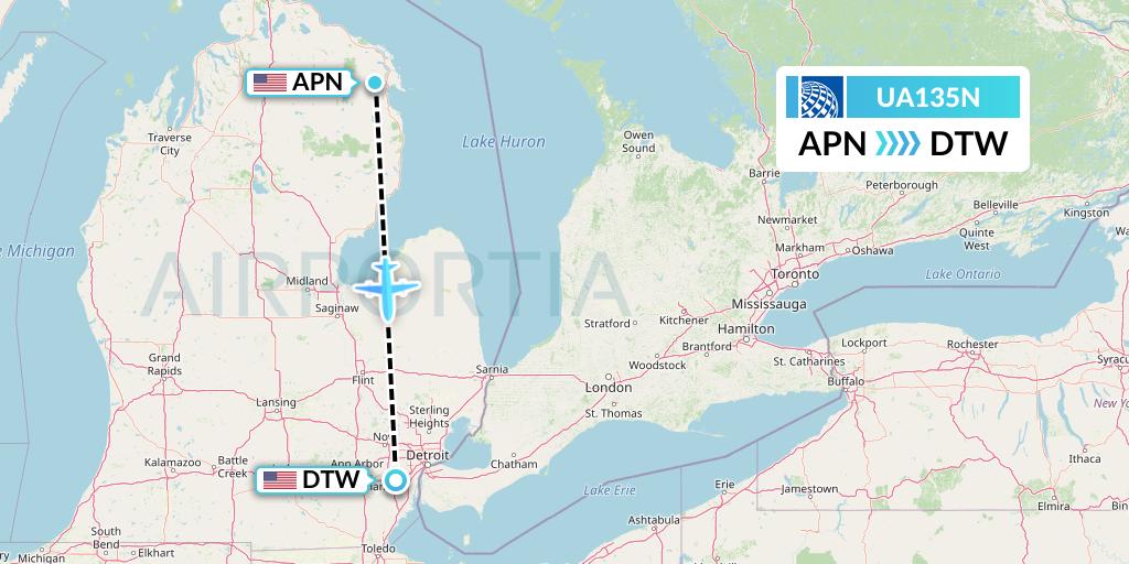UA135N Flight Status United Airlines Alpena to Detroit (UAL135N)