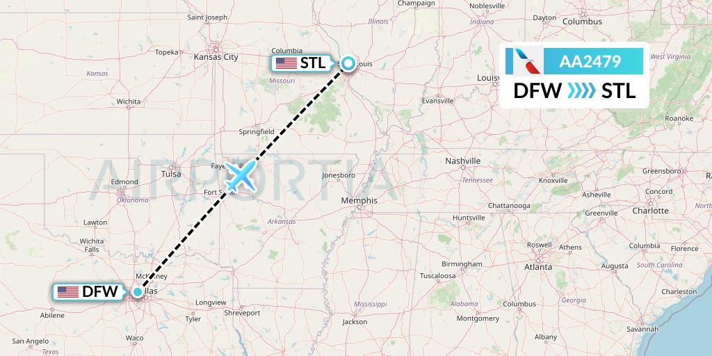 AA2479 American Airlines Flight Map: Dallas to St. Louis