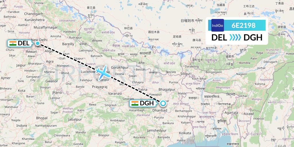 6E2198 IndiGo Airlines Flight Map: Delhi to Patna