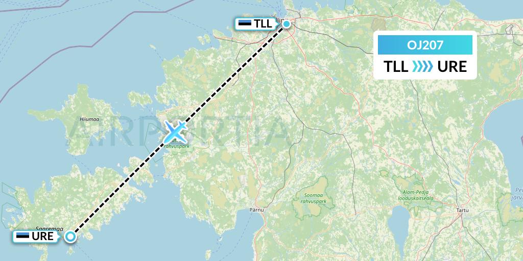 OJ207 NyxAir Flight Map: Tallinn to Kuressaare