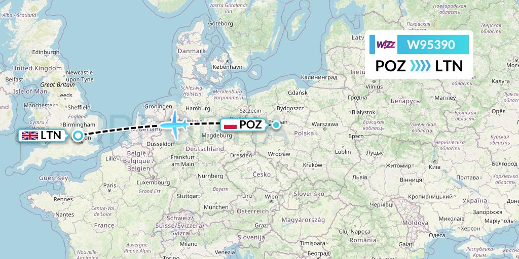W95390 Wizz Air UK Flight Map: Poznan to London