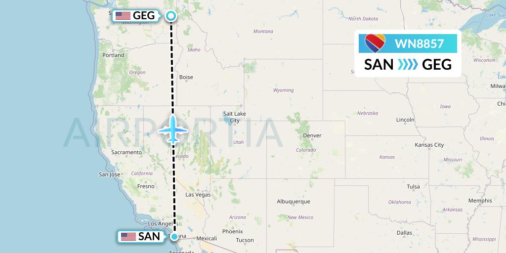 WN8857 Flight Status Southwest Airlines San Diego to Spokane (SWA8857)