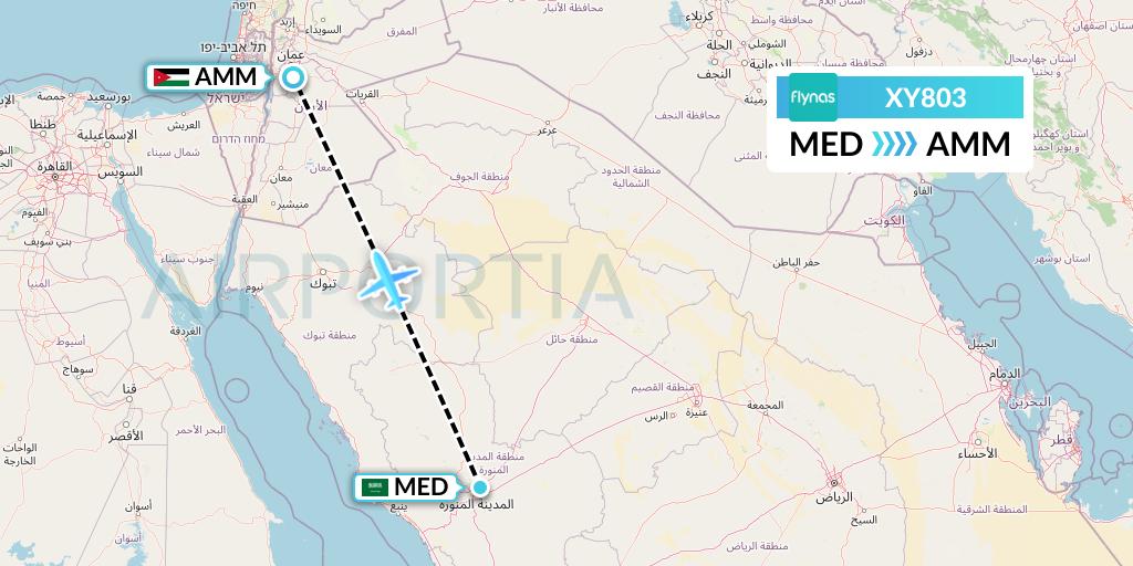 XY803 Flynas Flight Map: Medina to Amman