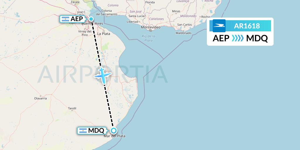 AR1618 Aerolineas Argentinas Flight Map: Buenos Aires to Mar del Plata