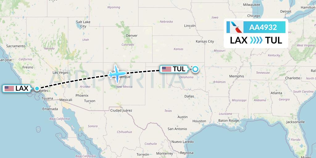 AA4932 American Airlines Flight Map: Los Angeles to Tulsa