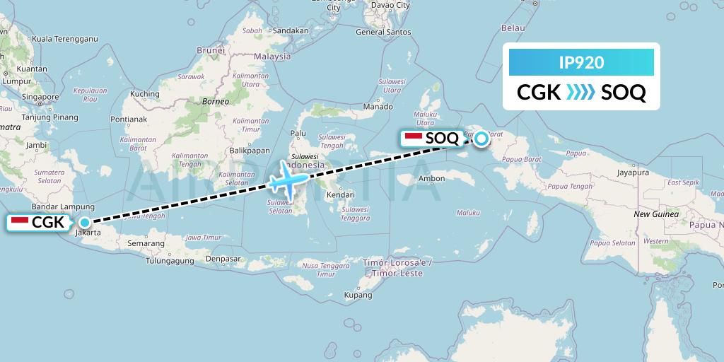 IP920 Pelita Air Service Flight Map: Jakarta to Sorong