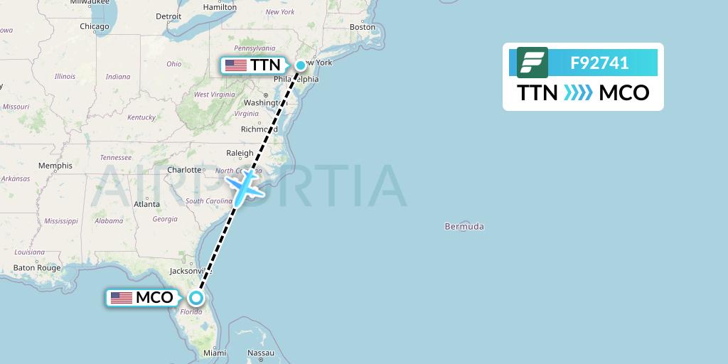 F92741 Frontier Airlines Flight Map: Trenton to Orlando