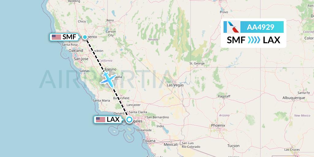 AA4929 American Airlines Flight Map: Sacramento to Los Angeles