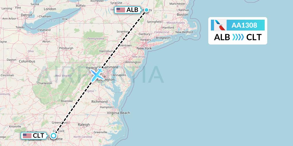 AA1308 Flight Status American Airlines Albany to Charlotte (AAL1308)