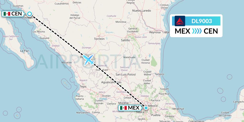 DL9003 Delta Air Lines Flight Map: Mexico City to Ciudad Obregon