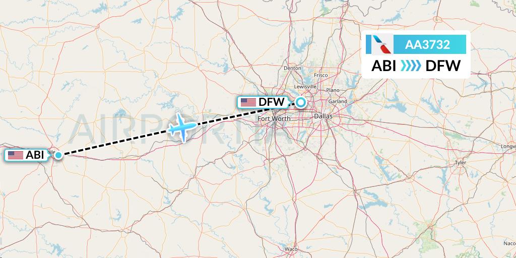 AA3732 American Airlines Flight Map: Abilene to Dallas