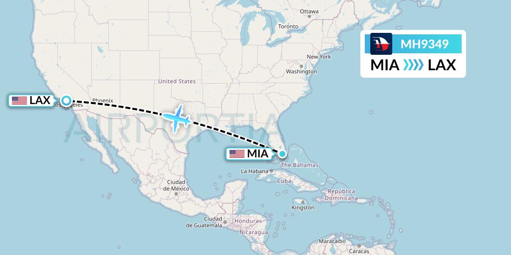 MH9349 Malaysia Airlines Flight Map: Miami to Los Angeles