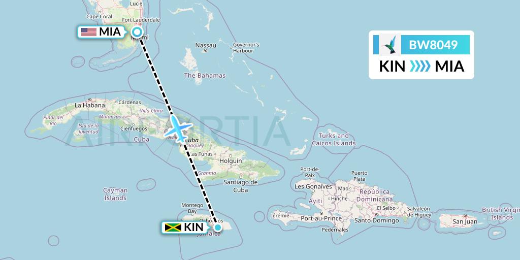 BW8049 Caribbean Airlines Flight Map: Kingston to Miami